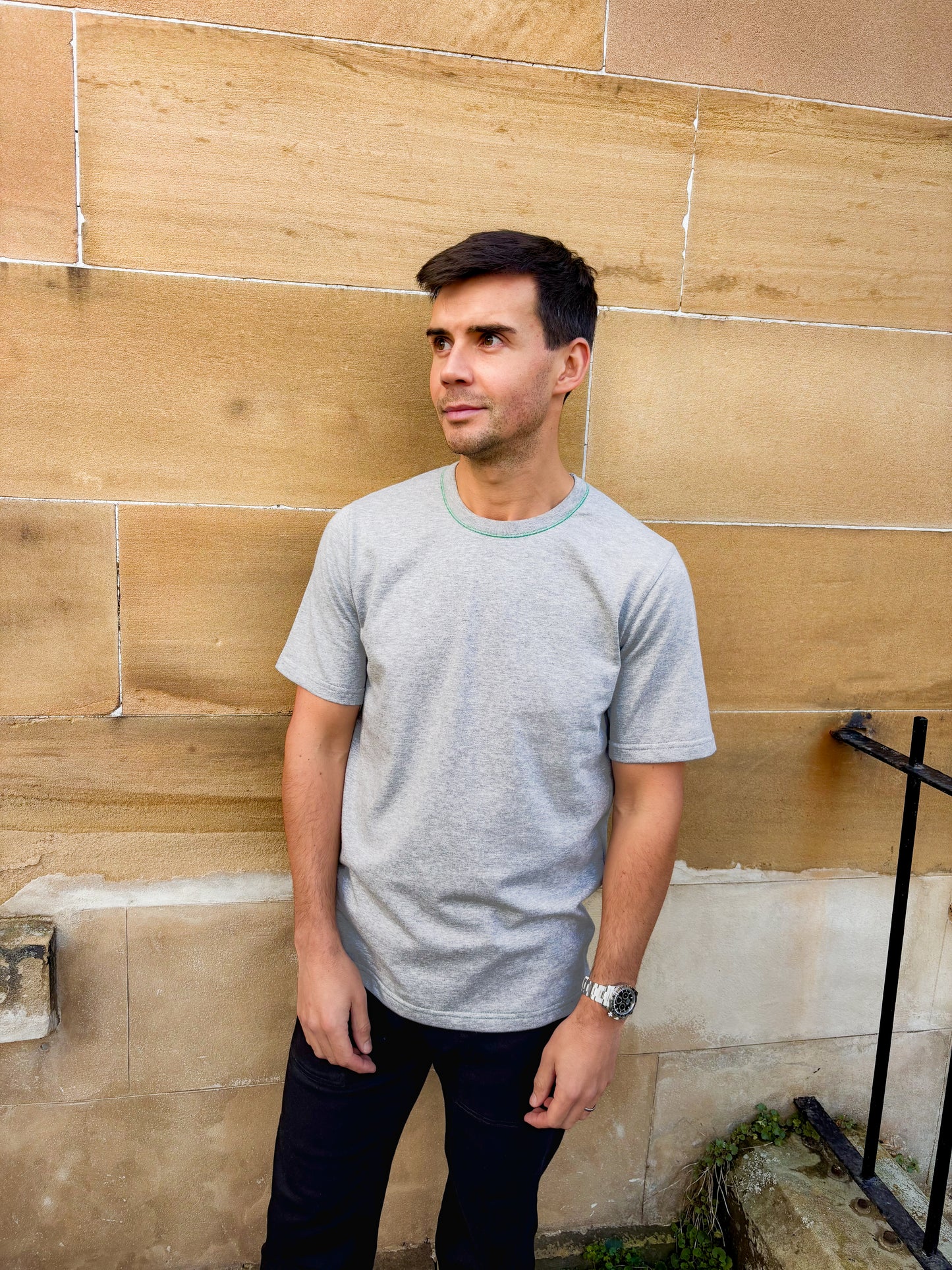 Steek - 300GSM Organic T-shirt Regular fit Grey Marl / Green